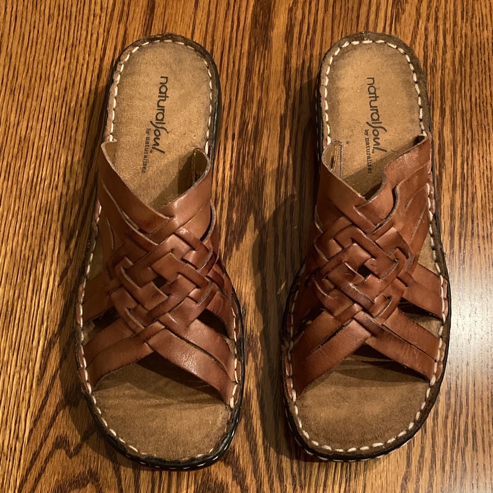 NWOB! Natural Soul Tan Woven Slide Sandals